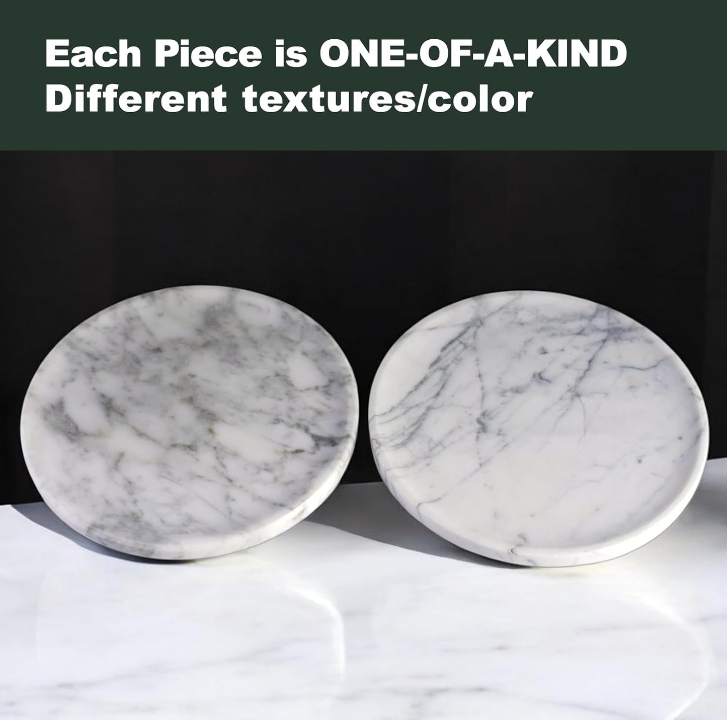 Natural Round Marble Tray - Luxury Decorative Serving Tray for Coffee Table, Bathroom Vanity, Dresser & Kitchen Countertop - Stone Organizer for Jewelry, Perfume, Candle, Home Decor -Arabescato