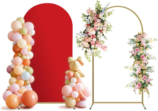 Arch Backdrop Stand and Cover Set, Metal Balloon Arch Backdrop 6.6ft, Gold Arched Stand Frame for Wedding, Parties,Birthday, Backdrop Decorations (Red,6.6ft)