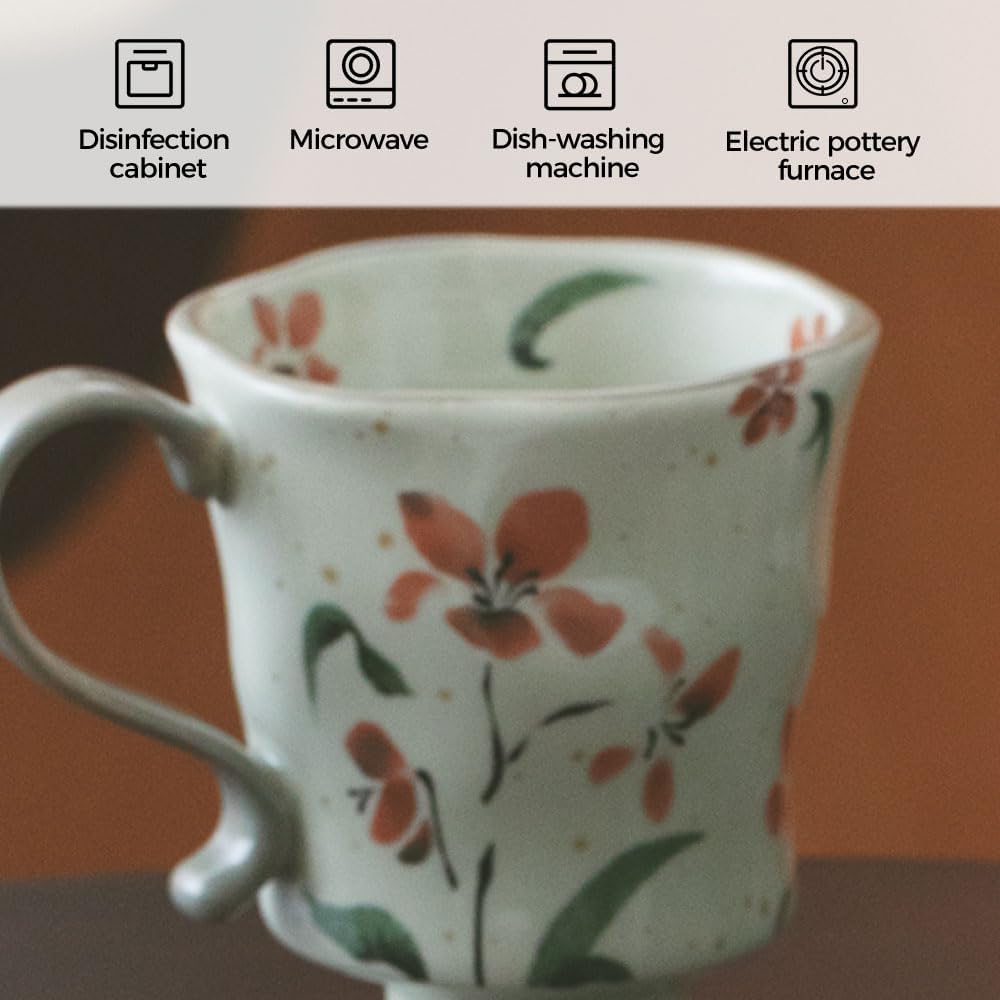 360ml -12.17oz Painted red Azalea Floral Ceramic Mug - Cute Coffee Cup for Latte,Espresso - Gift for Women, Dishwasher Safe