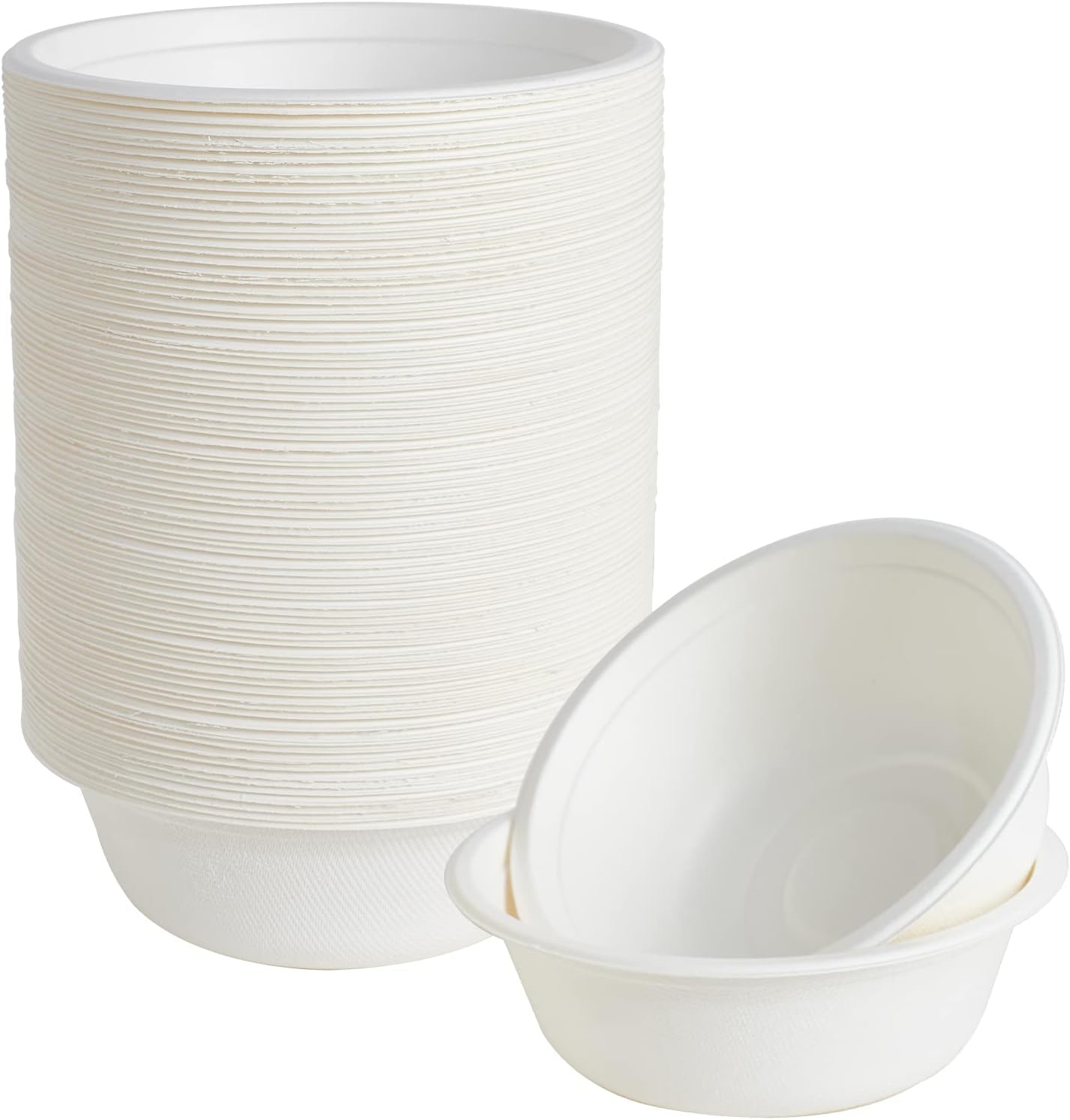 ECOLipak 150 Pack 12 oz Paper Bowls Disposable, Heavy-Duty Biodegradable Compostable Bowls Made of Natural Sugarcane Bagasse, Suitable for Salad, Dessert, Milk, Cereals