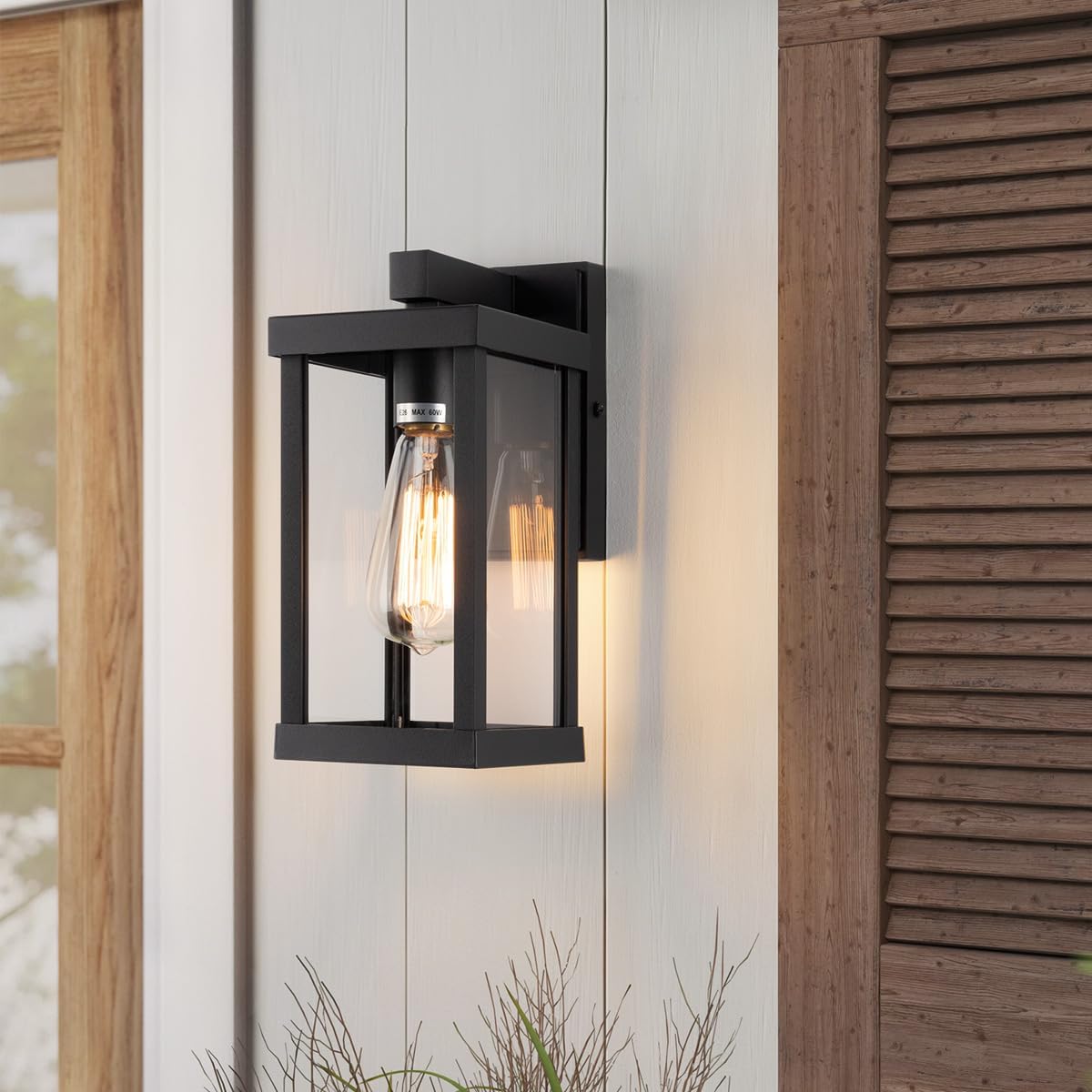 mirrea 11" Classic Outdoor Wall Sconce 1 Light in Matte Black Rectangular Metal Frame and Clear Glass Shade Waterproof Porch Light Patio Light Pack of 2