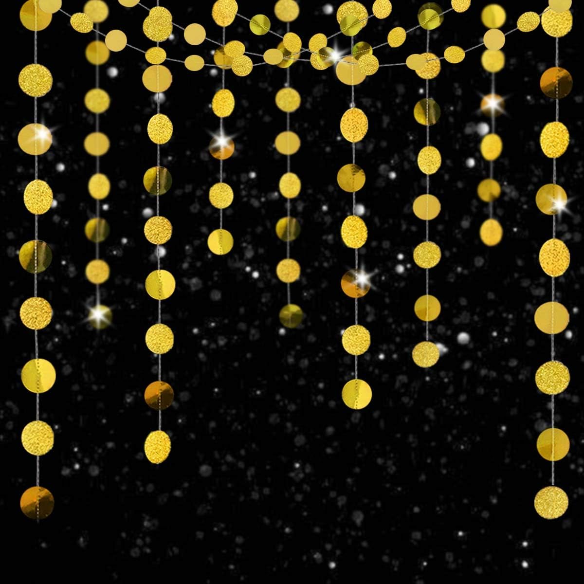 6 Pcs Glitter Gold Paper Circle Dots Garland Party Hanging Decorations Birthday Party Bachelorette Party Engagement Party Bridal Shower Wedding Baby Shower Christmas Supplies Photo Backdrop (52 Feet)
