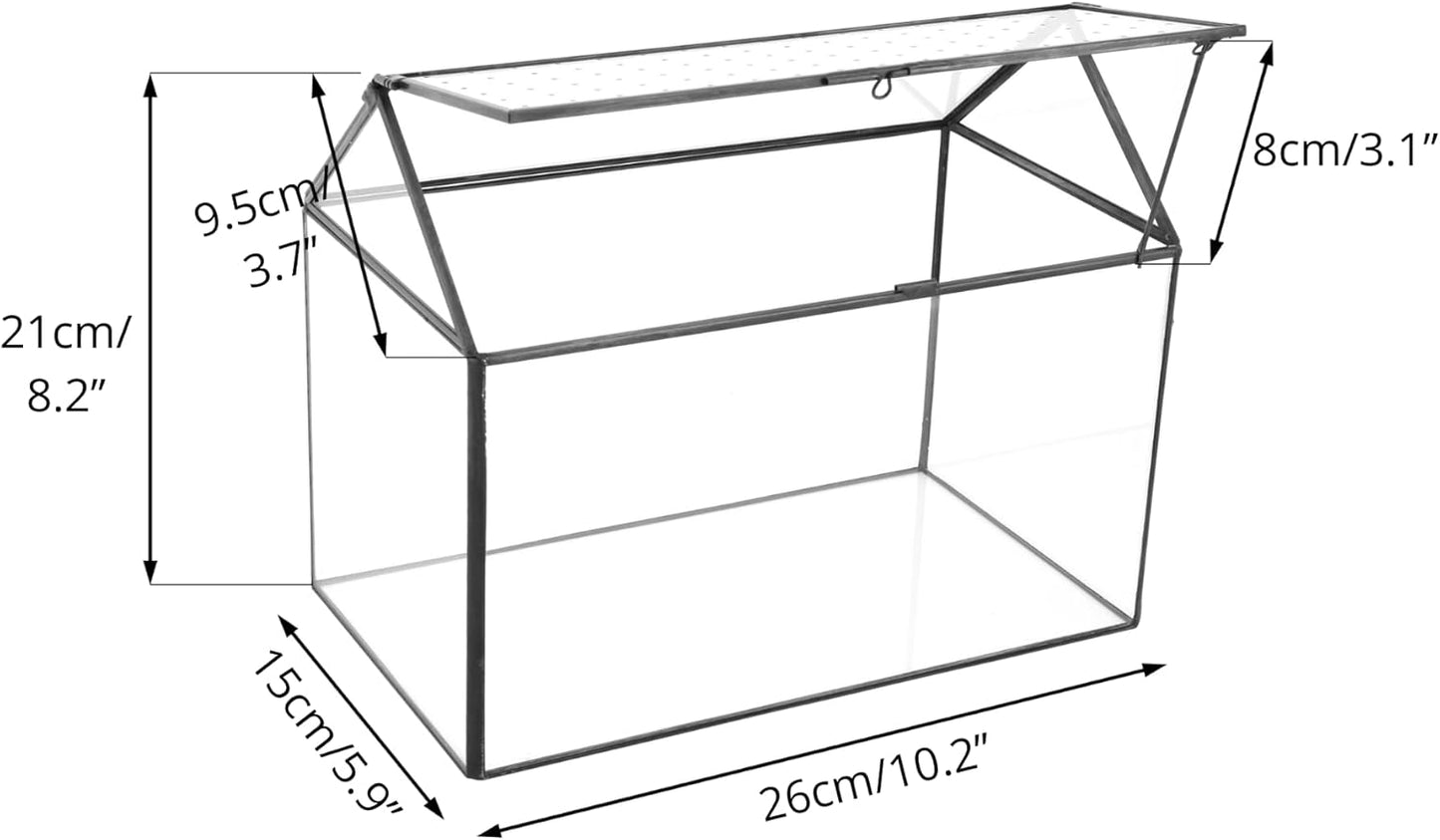 NCYP House Shape Glass Terrarium with Acrylic Lid - 10.2x5.9x8.2 Inches Large Geometric Box for Snails, Ferns, Succulents, Air Plants, Indoor Tabletop Decor, Handmade (Terrarium Only)