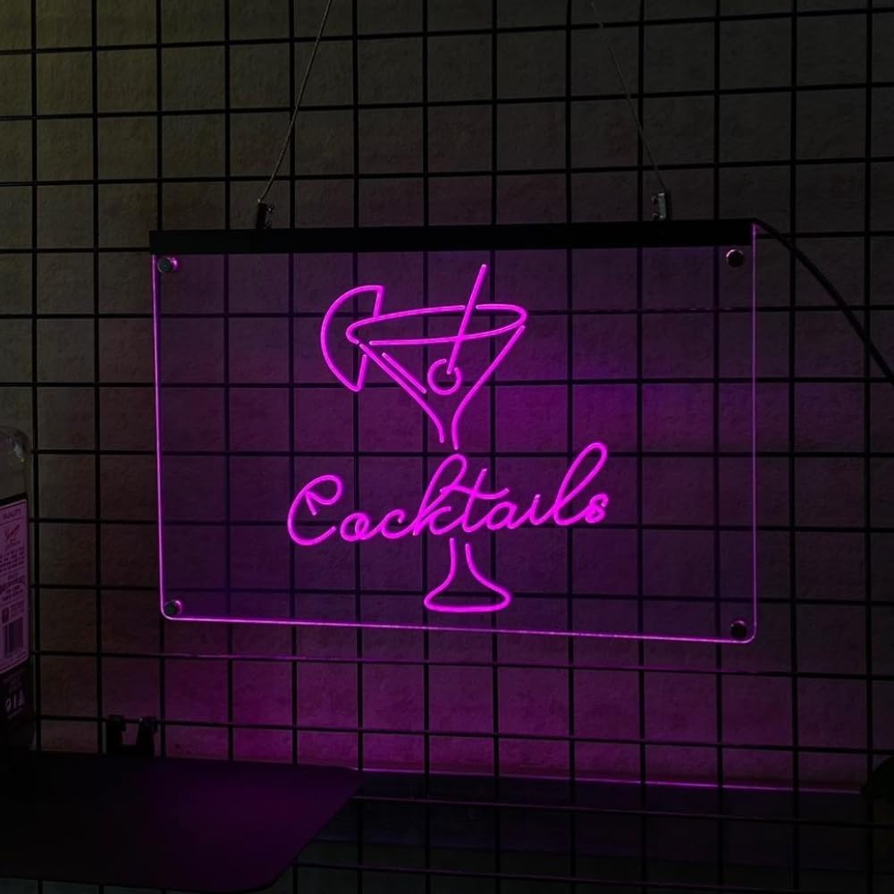 Personalized Beer O'Clock Neon Sign, Custom Wall Sign for Home Bar, Man Cave, Pub, Game Room, LED Beer Light Decor (Cocktail Bar)