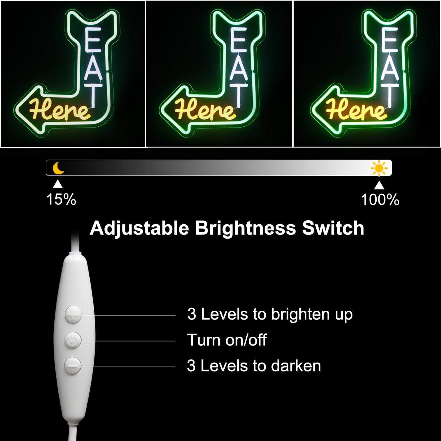 Eat Here Neon Sign Kitchen Neon Signs for Wall Decor with Arrow Guidance Green Orange White Eat Dimmable LED Sign Diner Neon Signs for Wall Bar Restaurant Kitchen Man Cave Decor