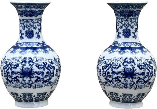 Set of Two Blue and White Porcelain Wall Vases for Flowers – Handmade Chinoiserie Ceramic Wall Mounted Flower Vase, Decorative Hanging Vases for Living Room, Bookshelf & Indoor Décor