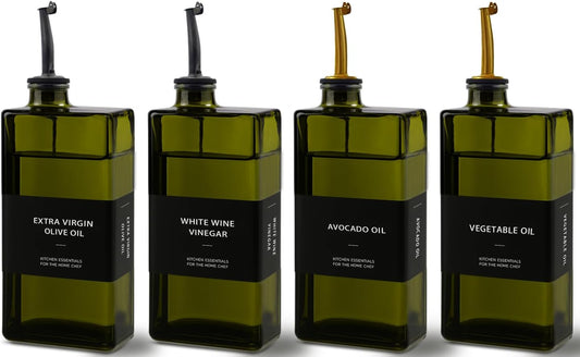 Olive Oil Dispenser Bottle for Kitchen 16.9oz, UV-Blocking Oil and Vinegar Dispenser Set, Leakproof Oil Container for Home, Restaurant (Green, Set of 4)