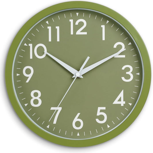 Wall Clock Small Analog 8 Inch Silent Non Ticking Battery Operated Modern Simple Decorative for Kitchen Office Bedroom Bathroom Living Room(Olive Green)