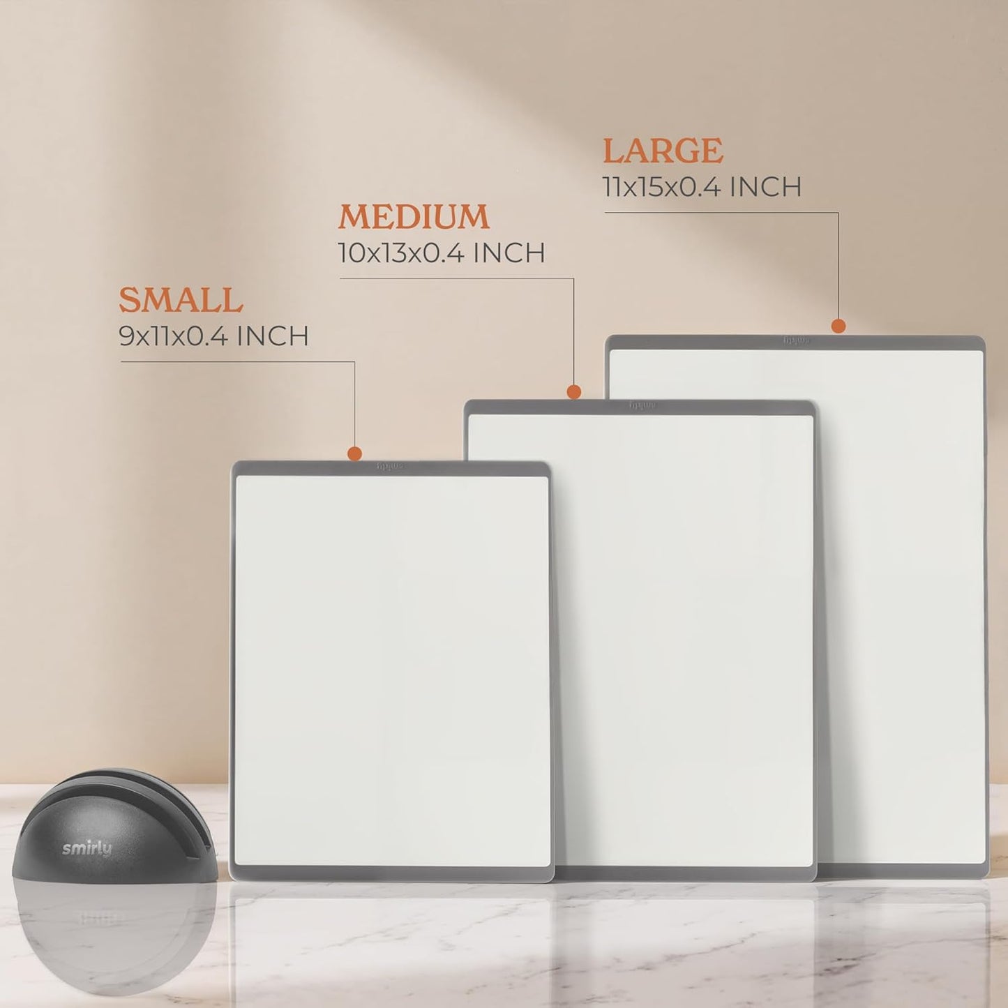 SMIRLY Plastic Cutting Board Set with Holder 3 Pieces, Non-Slip Dishwasher Safe Chopping Boards for Kitchen, Grey & White