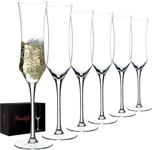 Champagne Flutes Set of 6 - Hand Blown Crystal Champagne Glasses With Long Stem - 7 oz Elegant Sparkling Wine Stemware - Unique Gift for Birthday,Wedding,Mother's Day,Housewarming