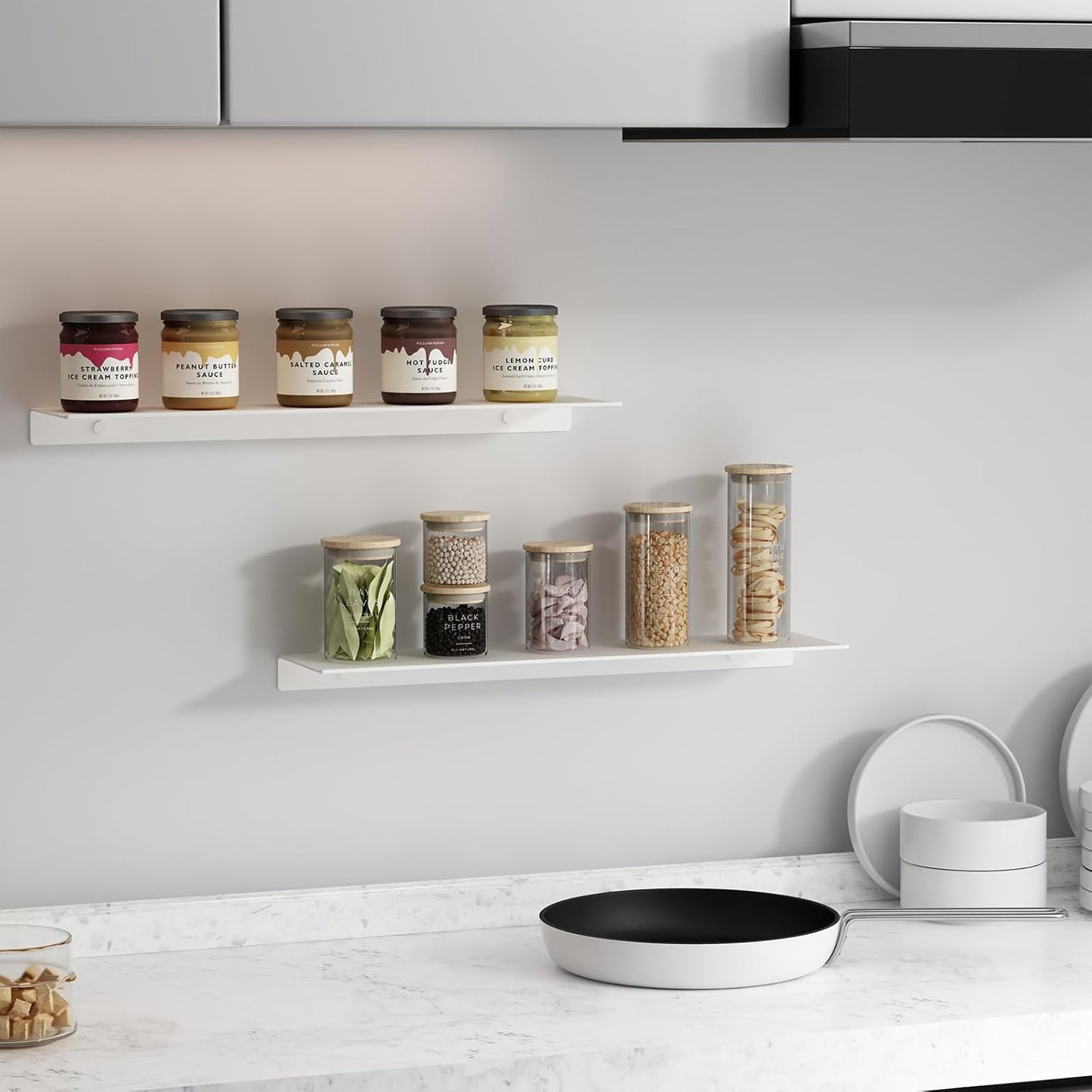 JOOM White Floating Shelves for Wall Storage, Metal Wall Shelves for Living Room, Bathroom, Kitchen, 20” Long Display Shelves for Collectibles(2 PCS)