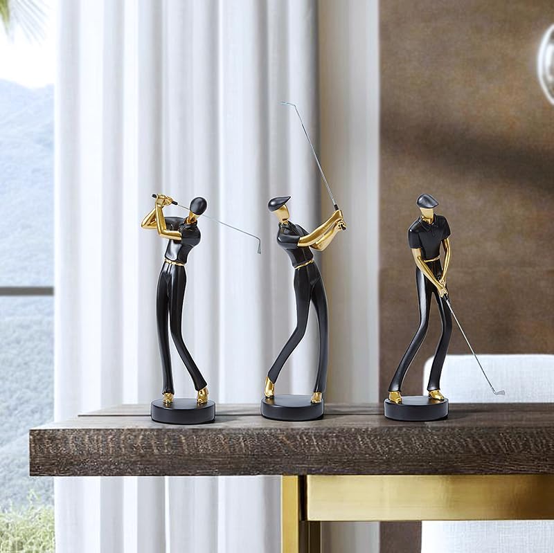 HAUCOZE Golf Figurine Statue Golfer Decoration Arts Home Decor Sculpture Polyresin Black 9.6 inch