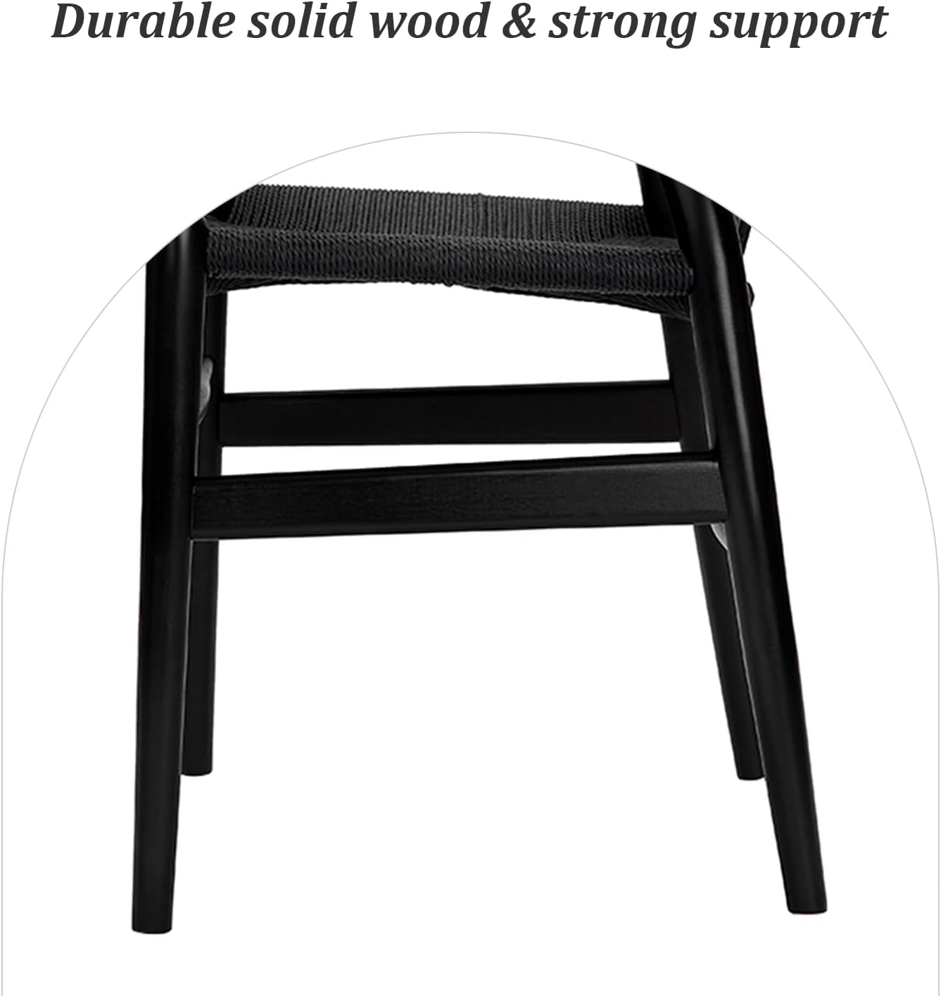 Wishbone Chair Natural Solid Wood Dining Chair/Hans Vegner Y Chair Rattan and Wood Accent Armrest Chairs Set of 4 (Ash Wood - Black)