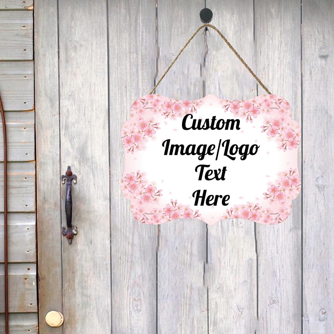 Personalized Wooden Welcome Sign Front Door Decor Home Sign Customized Image/Text Hanging Farmhouse Decorations for Home Office 11.2 * 8 Inch