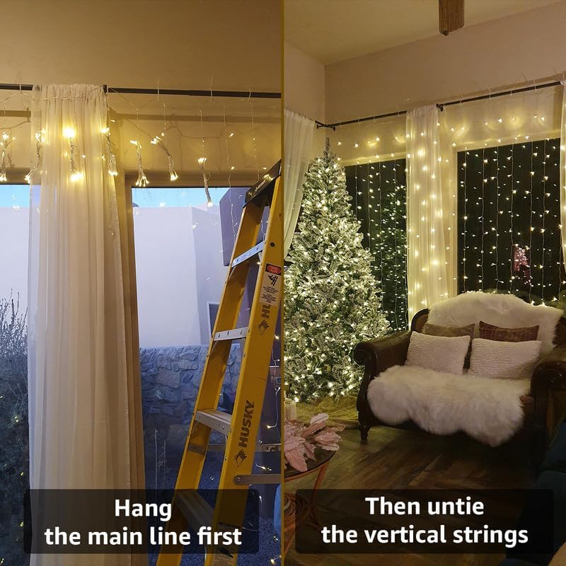 Lighting EVER 306 LED Curtain Lights with 18 Hang Down String Lights, 10×10 ft Plug in Hanging Fairy Lights for Bedroom Wall Window, Twinkle Backdrop Lights for Wedding Patio Gazebo (NOT Connectable)