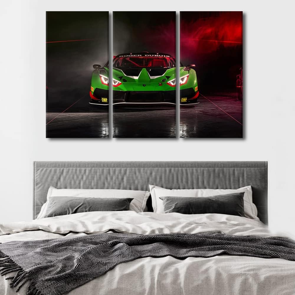 TUMOVO Canvas Wall Art for Living Room Green Sports Car Modern Home Decor Speed Racing Cars HD Printed Posters Artwork for Bedroom Office Wall Art Painting Bathroom Pictures Ready to Hang, 42" Wx28 H