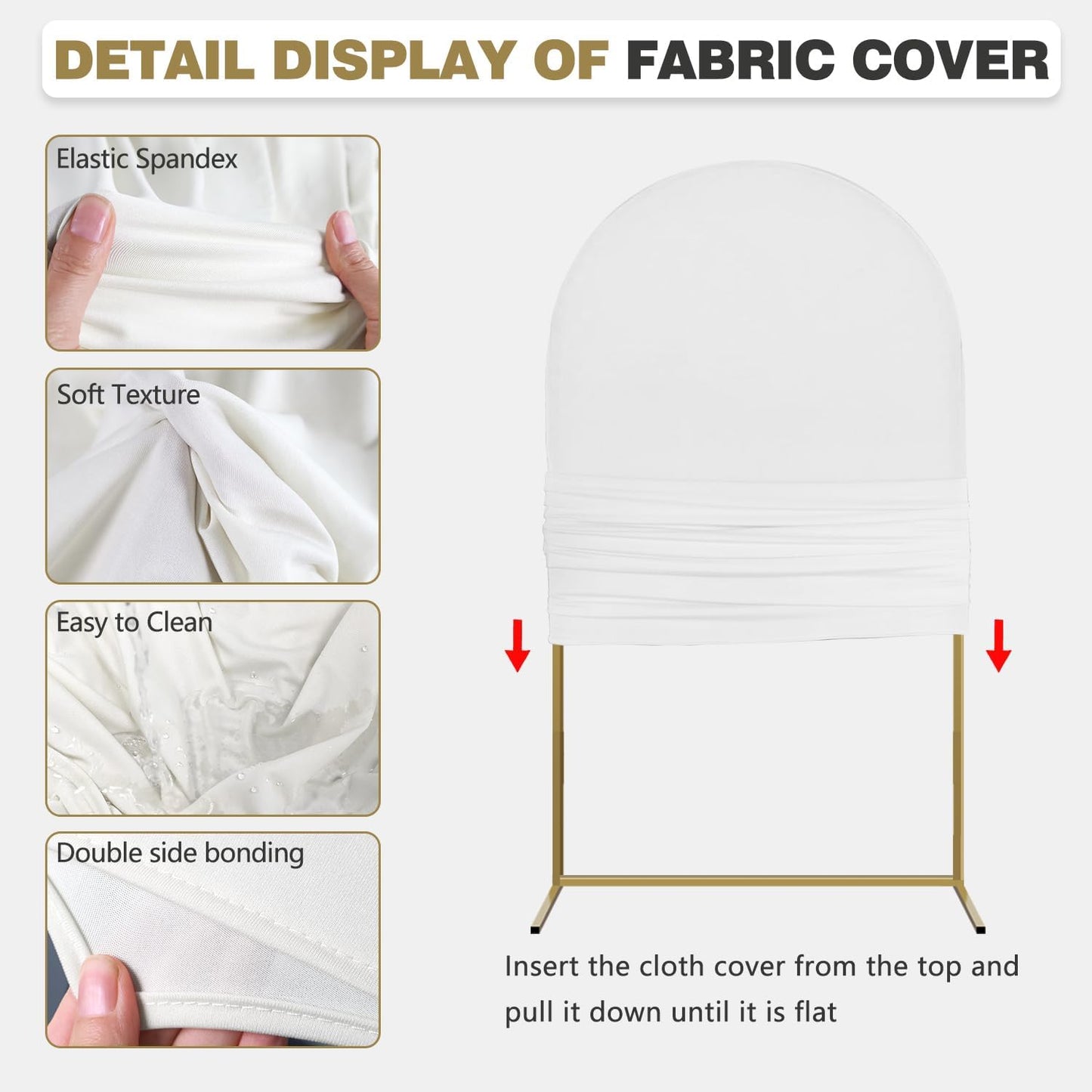 Arch Backdrop Stand and Cover Set, Metal Balloon Arch Backdrop 6ft, Gold Arched Stand Frame for Wedding, Parties,Birthday, Backdrop Decorations (White,6ft)