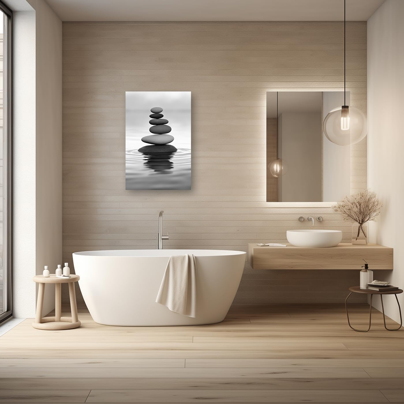 DOARTDO Zen Picture Wall Decor Black and White Zen Stone Canvas Wall Art Spa Stone Picture Print Bathroom Yoga Room Decor Frame (28.00" x 42.00", Zen Stone - 2)