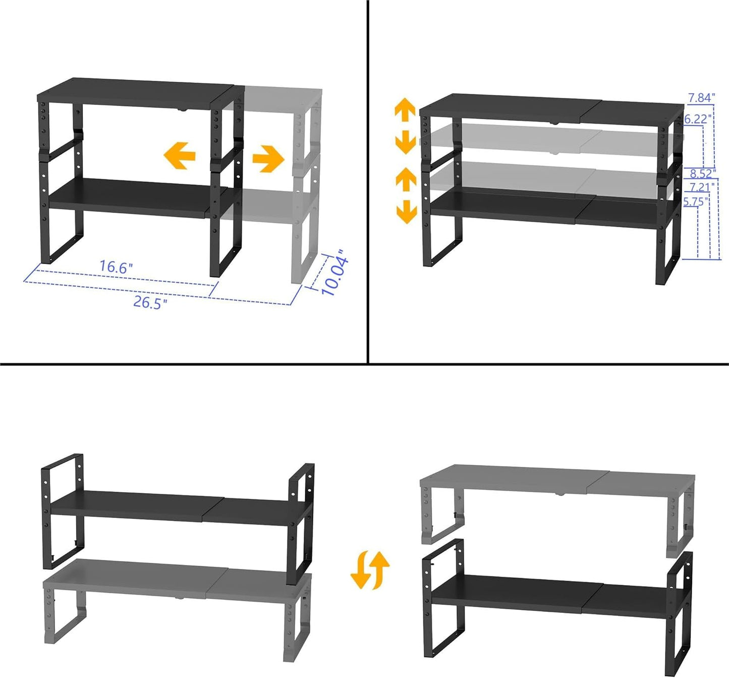 Expandable,Stackable Spice Rack,Seasoning Organizer and Storage,Spices Jar Racks for Cabinet,Countertop, Metal Pantry, Cupboard,Laundry Storages,Heavy Duty(1 Pack/Medium/Black)