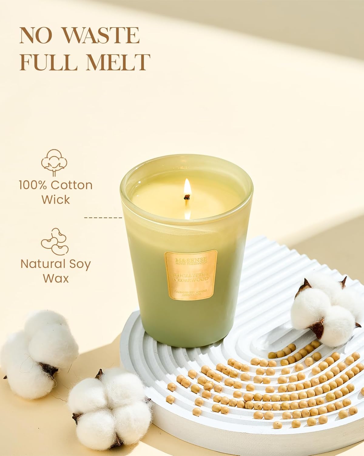 M&SENSE Eucalyptus Cedarwood Scented Natural Soy Wax Candle, 14.1oz 60 Hours Long Lasting Slow Burning Candles for Home Decor, Aromatherapy Candle for Stress Relief