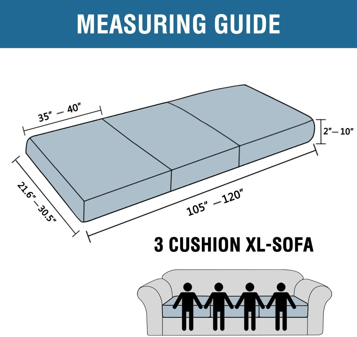 H.VERSAILTEX Super Stretch Individual Seat Cushion Covers - Sofa & Couch Cushion Slipcover Sets - Thick Jacquard Textured Twill Fabric (3 Piece XL Sofa Cushion Covers, Dusty Blue)