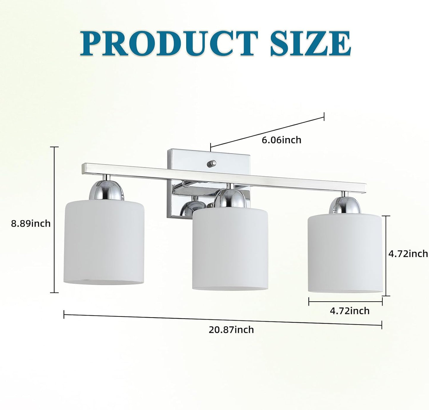 Stainless Steel Milk Glass Vanity Lights for Bathroom, 3 Light Chrome Bathroom Light Fixtures Over Mirror, Ceramic E26 Sockets Wall Mounted