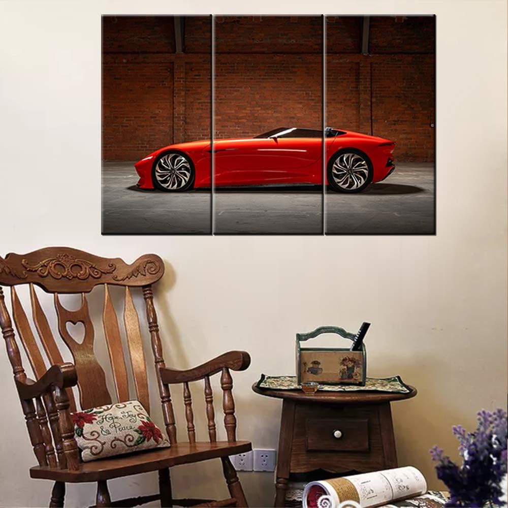 TUMOVO 3 Pieces Red Sports Car Wall Art Picture Home Decoration Living Room Canvas Print Painting Wall Picture with Frame and Stretched Ready to Hang - 12 x 24 inch x 3 Panels