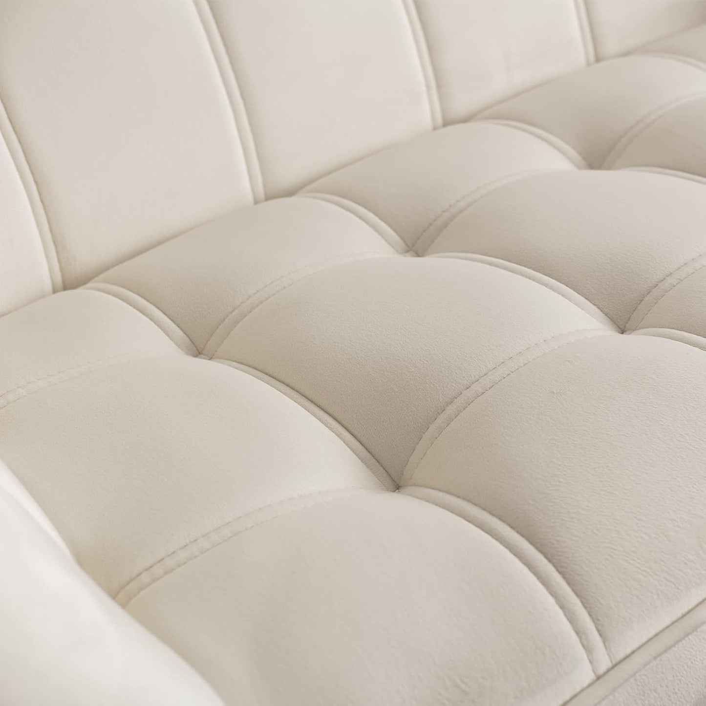 48" Small Loveseat for Small Spaces, Modern Sherpa Mini Sofa Couch 2-Seater Velvet Love Seat with Quilting Back and Gold Legs for Living Room/Bedroom, Cream