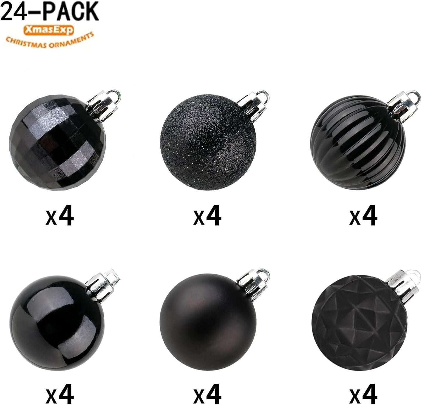 XmasExp 24ct Christmas Ball Ornaments Shatterproof Xmas Tree Hanging Balls Decorations Perfect for Halloween Decorations Holiday Wedding Christmas Decor(1.57", Black)