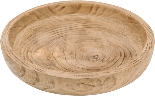 NIKKY HOME 12" Hand Carved Dough Bowls, Paulownia Wood Round Serving Bowl Decorative Wooden Tray, Natural
