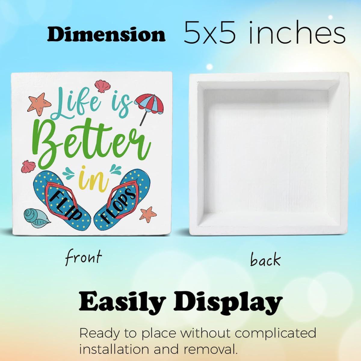 Summer Decor Beach Decorations Flip Flop Wooden Sign Rustic Home Decor 5 x 5 Inches