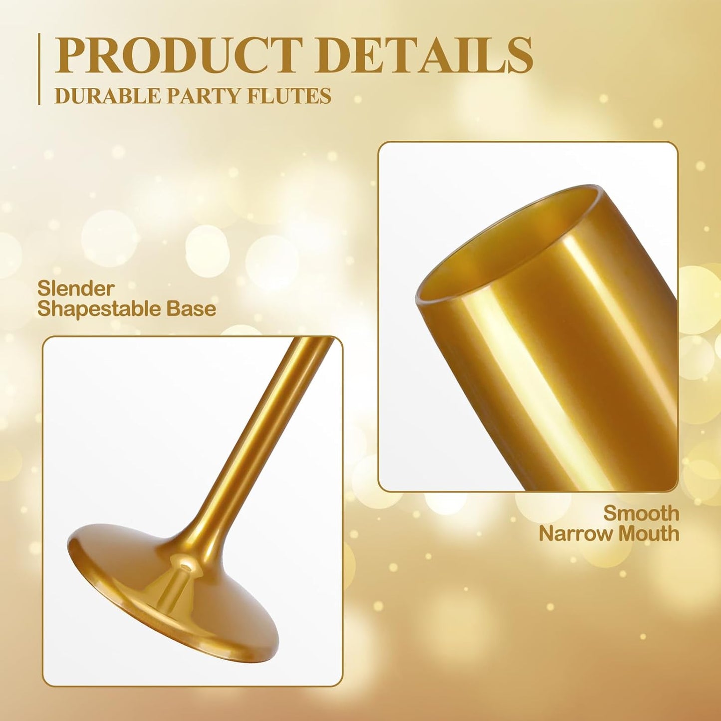 XUWAIDSGN Acrylic Champagne Flutes Toasting Glasses Unbreakable Mimosa Bar Reusable Wine Glasses Vintage Champagne Flutes Stemmed Drinking Cups 5.4 OZ for Christmas Birthday (24, Gold)