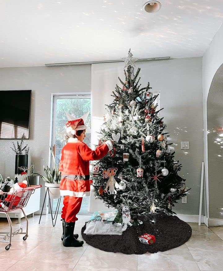 Christmas Tree Skirt Black Sequin Tree Skirt 48 Inches Xmas Tree Skirt Mat Sparkly Christmas Tree Halloween Decorations