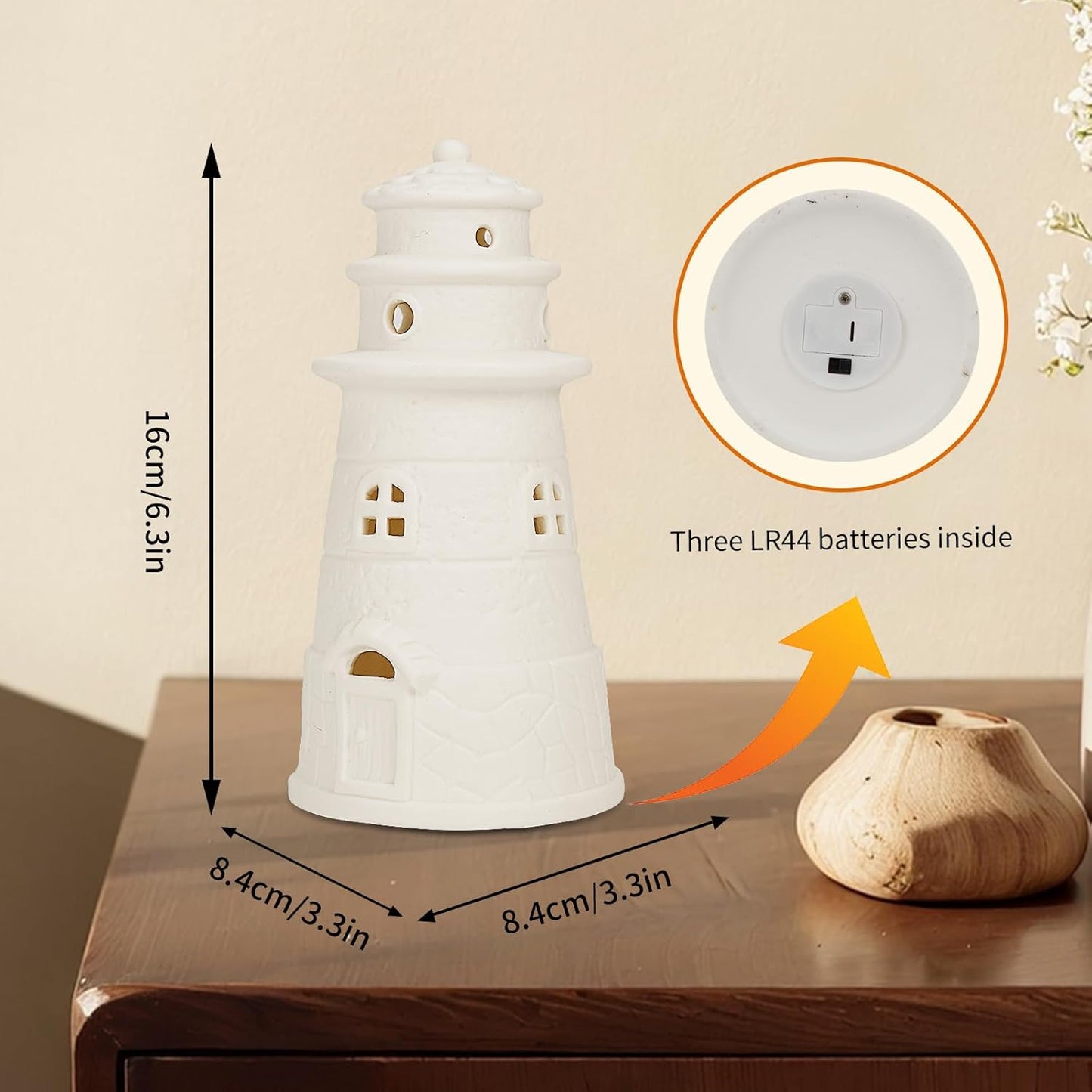 White Ceramic Lighthouse Statue Lamp - Light House Book Shelf Decor Aesthetic,Beach Themed Room Decor,Nautical Coastal Ocean Decor for Home Bedroom Bathroom Living Room