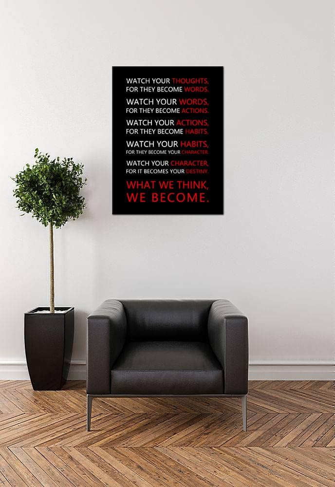 Watch Your Thoughts Inspirational Wall Art for Office Classroom Motivational Canvas Painting Inspiring Quotes Posters Prints Artwork Living Room Home Decor Framed Ready to Hang [18''W x 24''H]