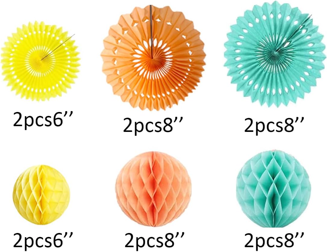 12pcs 6’’ 8’’ Honeycomb Balls Tissue Paper Fans Party Honeycomb Ball Fans Wall Tissue Pom Poms Flower Balls Hanging Paper Fans for Party Baby Shower Birthday Wedding Nursery Decor(Yellow Orange kit)
