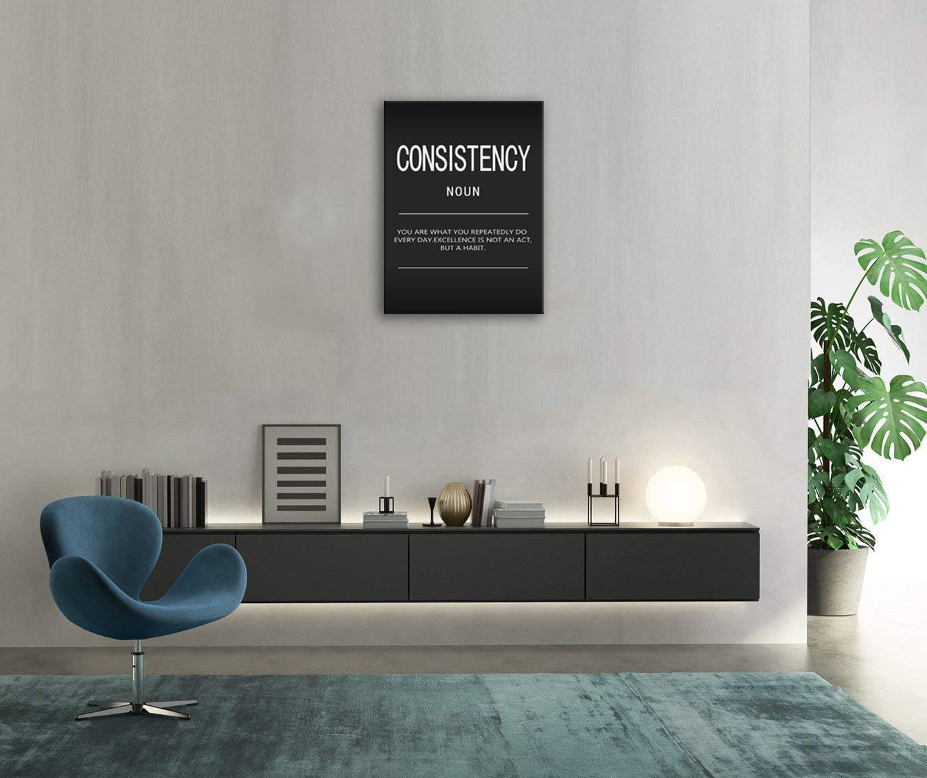 Office Decor Motivational Wall Art Inspirational Posters Prints on Canvas Consistency Noun Inspiring Quotes Pictures Prints Artwork Home Decor for Living Room Wooden Framed[30″W X 40″H]