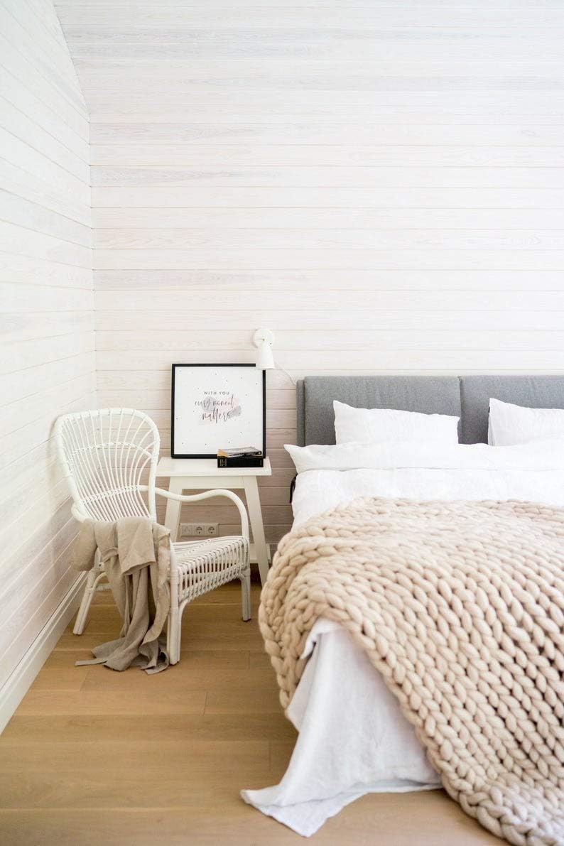 Chunky Knit Blanket Throw - Handmade, Gift Sofa Bed Blanket (Camel 40"x47")