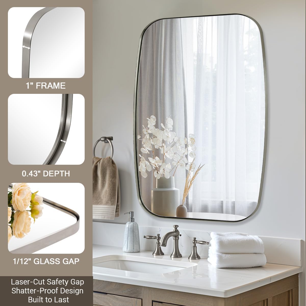 ANDY STAR Brushed Nickel Mirror, 24x32’’ Oval Mirror for Bathroom, Brushed Nickel Oblong Bathroom Mirror for Over Sink, Modern Anti Rust Silver Vanity Mirror