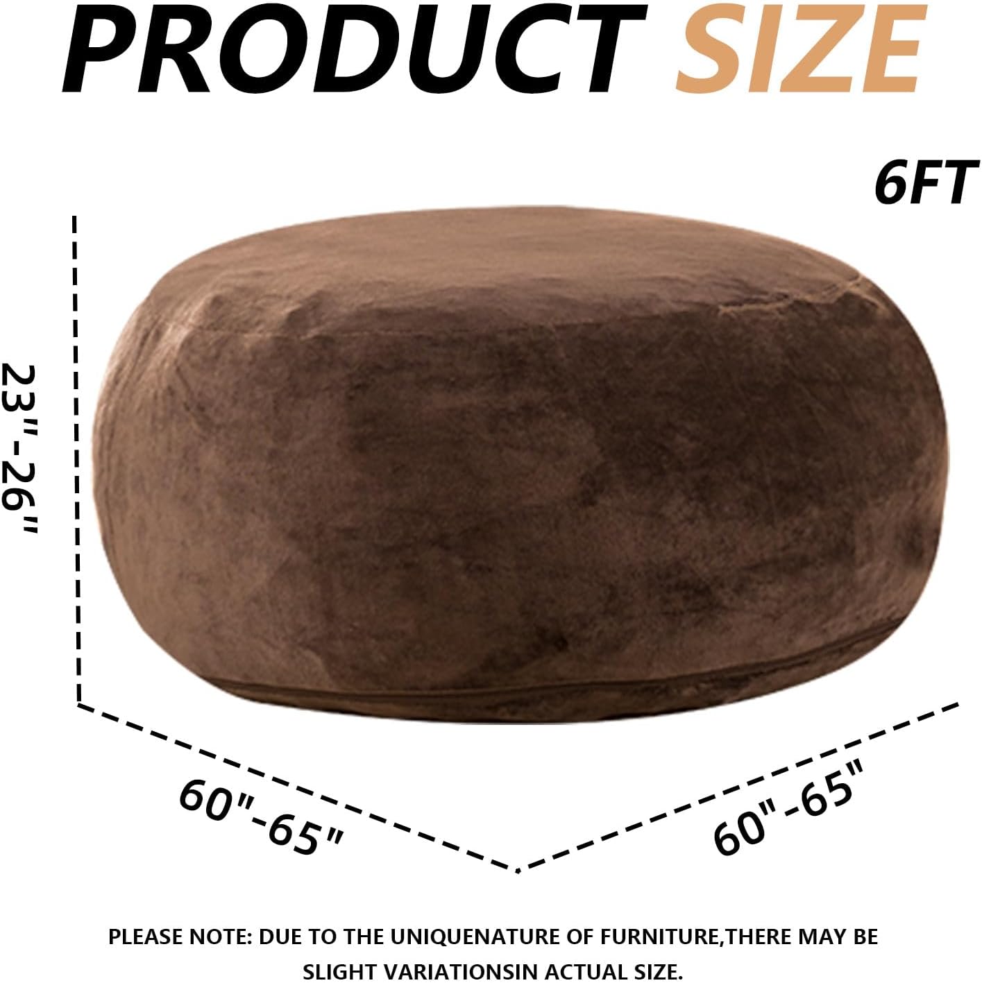 6FT,Oversized Bean Bag Chairs for Adults,Giant beanbag with Filler Included，Fluffy Memory Foam,Soft and Comfy Corduroy Fabric,Gaming Chairs Suitable for Living Room and Bedroom (Coffee Color, 6 Foot)