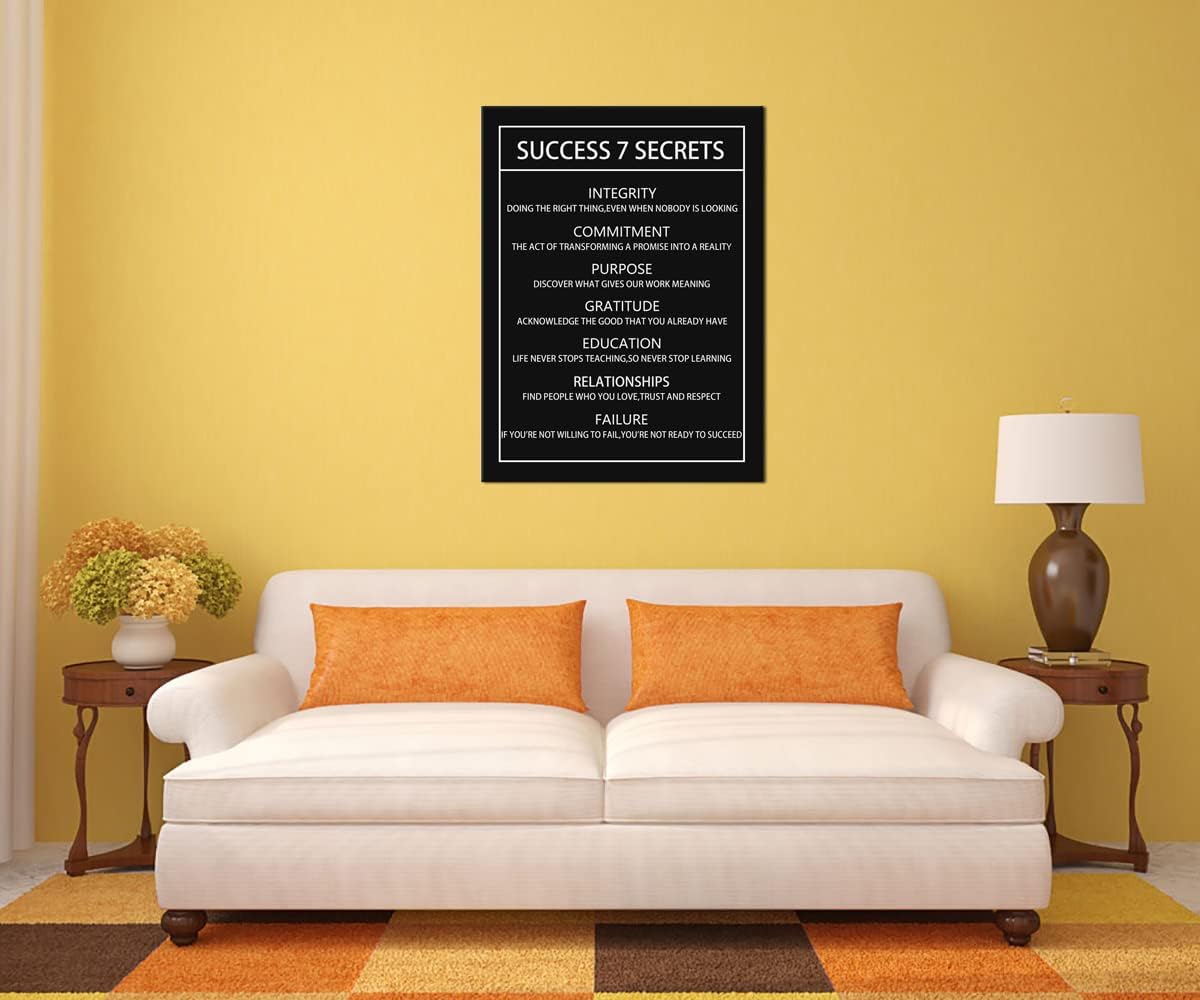 Motivational Canvas Wall Art Success 7 Secrets Inspirational Poster Print Artwork Painting Picture for Framed Home Decoration Living Room Office Bedroom Ready to Hang [30''W X 40''H]