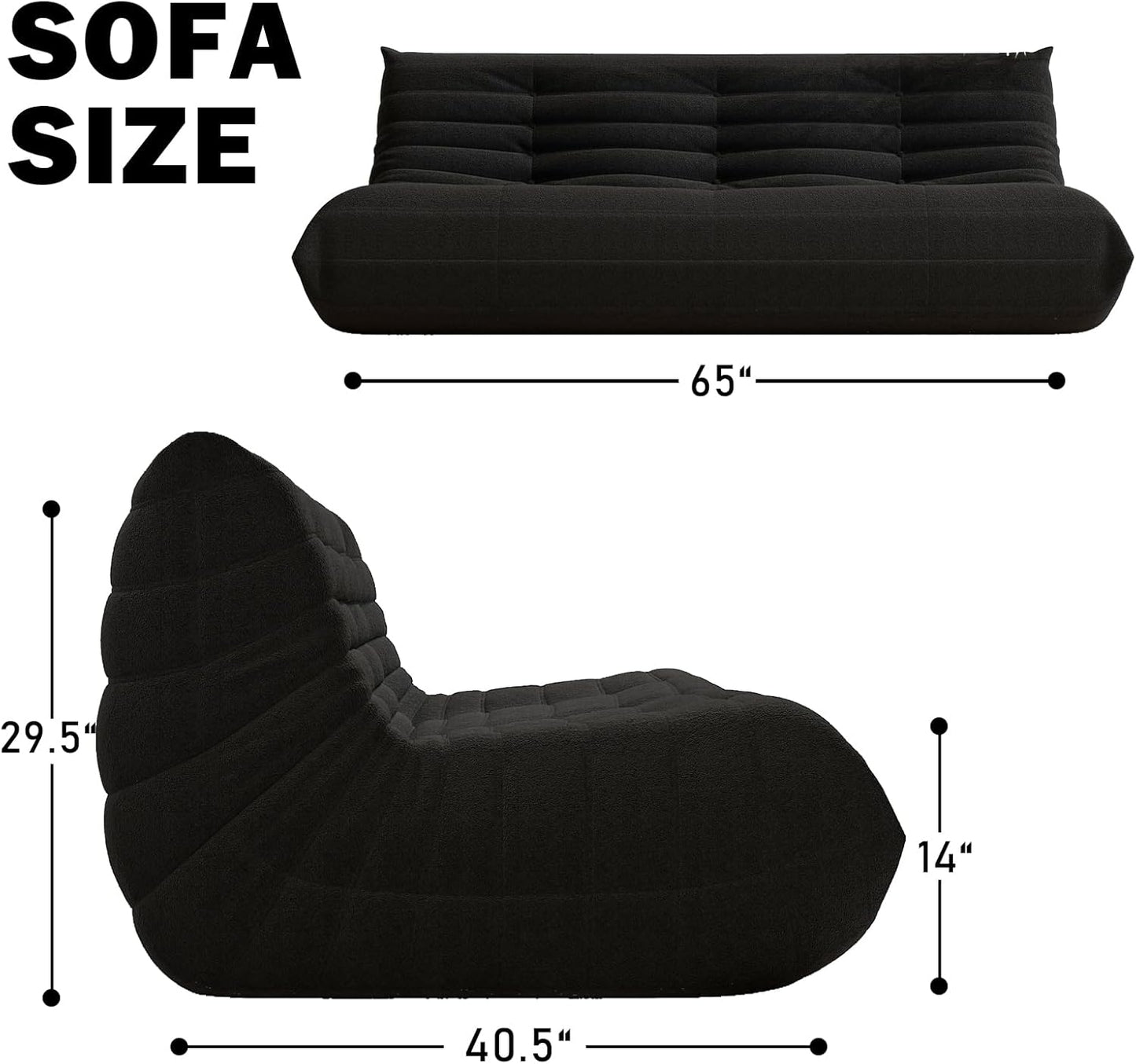 Big Bean Bag Chairs for Adults, 3 Seater Large Bean Bag Chair Sofa, Fireside Chair Lazy Sofa Chair with High Density Comfortable Foam, Modern Bean Bag for Living Room, Bedroom, Office (Black)