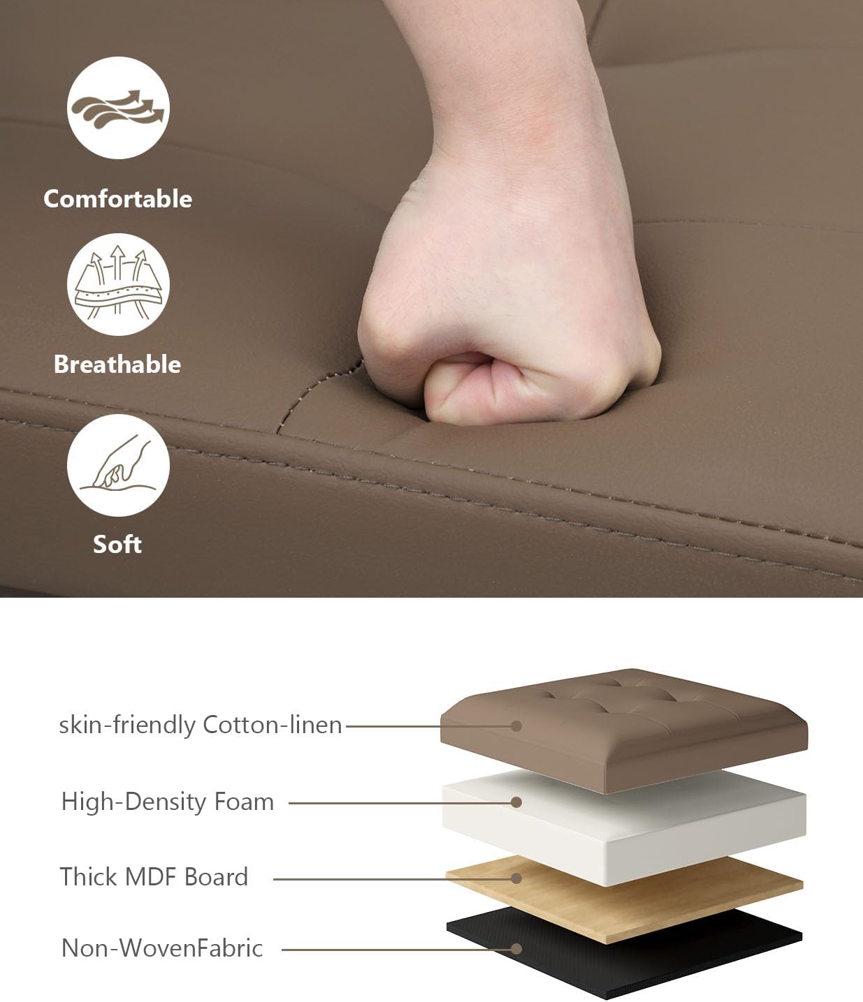 Storage Ottoman Bench, Folding Ottoman Foot Rest, 15 x 30 x 15 Inches, End of Bed Bench,Storage Chest, for Living Room, Bedroom, Hallway, Entryway, Brown