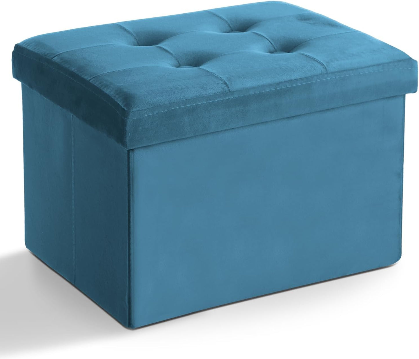 LINMAGCO Storage Ottoman Folding Foot Stool Velvet Foot Rest with Padded Modern Ottoman with Storage for Living Room Puppy Step Stool 17x13x13in(Blue)