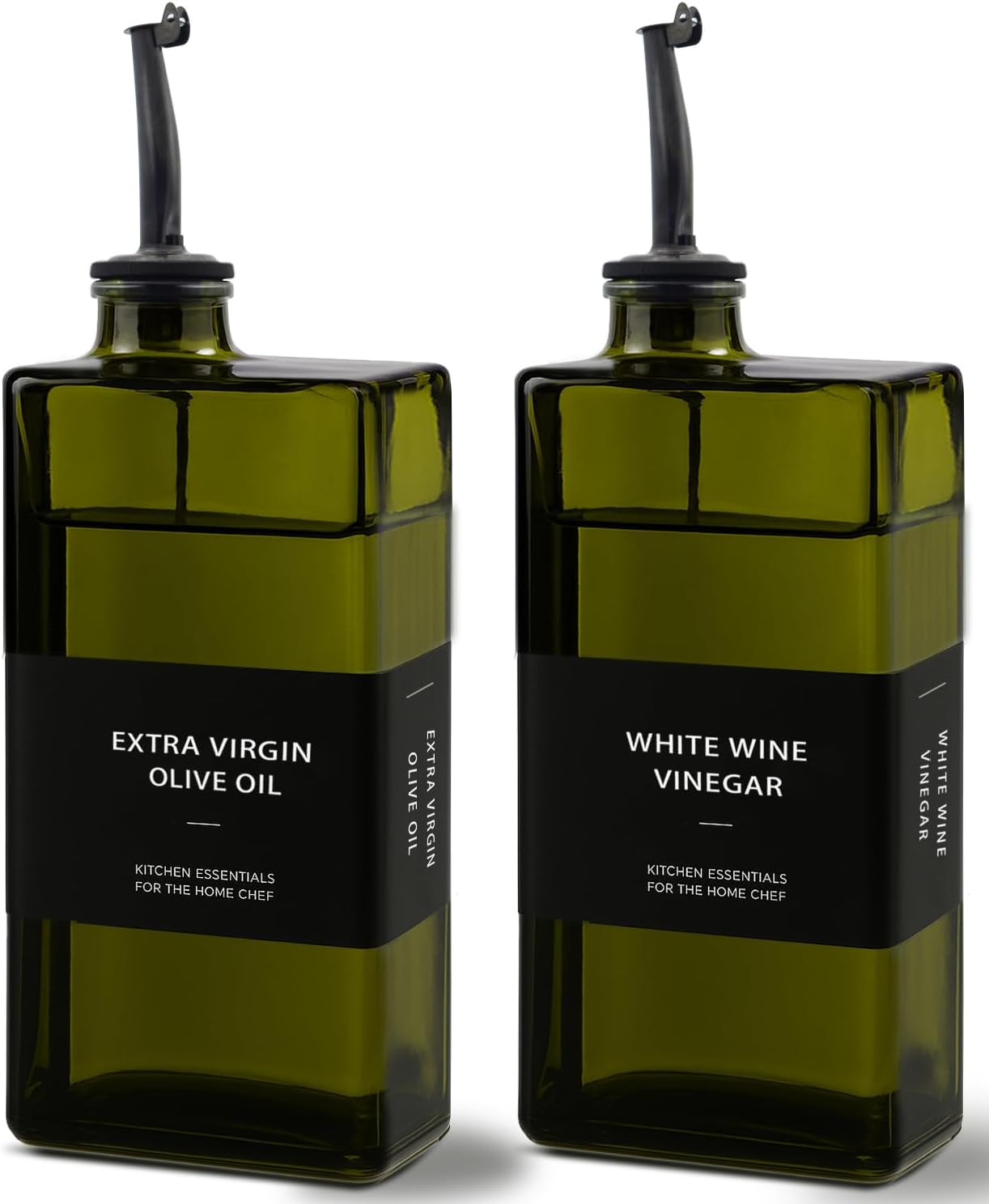 Olive Oil Dispenser Bottle for Kitchen 16.9oz, UV-Blocking Oil and Vinegar Dispenser Set, Soy Sauce Dispenser, Space Saving Design for Countertop (Green, 2pcs)