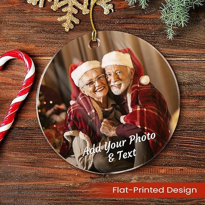 Personalized Photo Ornament for Couple - Custom Acrylic Round Keepsake Gifts with Picture for Wife, Husband, Grandparents