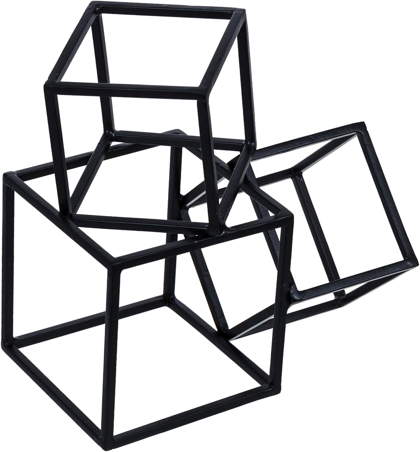 MyGift Modern Matte Black Metal Geometric Bookends in 3 Cube Frame Design, Decorative Book Stands for Home Library Bookshelf Office Desk, 1 Pair, Handcrafted in India