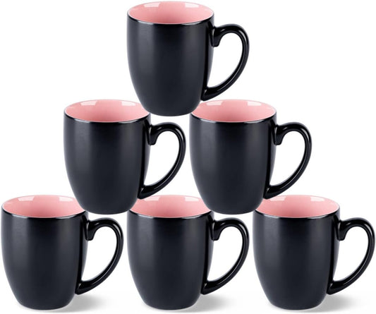 GBHOME 16oz Coffee Mugs Set of 6, Large Ceramic Coffee Mugs for Man, Woman, Dad, Mom, Modern Coffee Mugs Set with handle for Tea/Latte/Cappuccino/Milk/Cocoa. Dishwasher&Microwave Safe,Pink