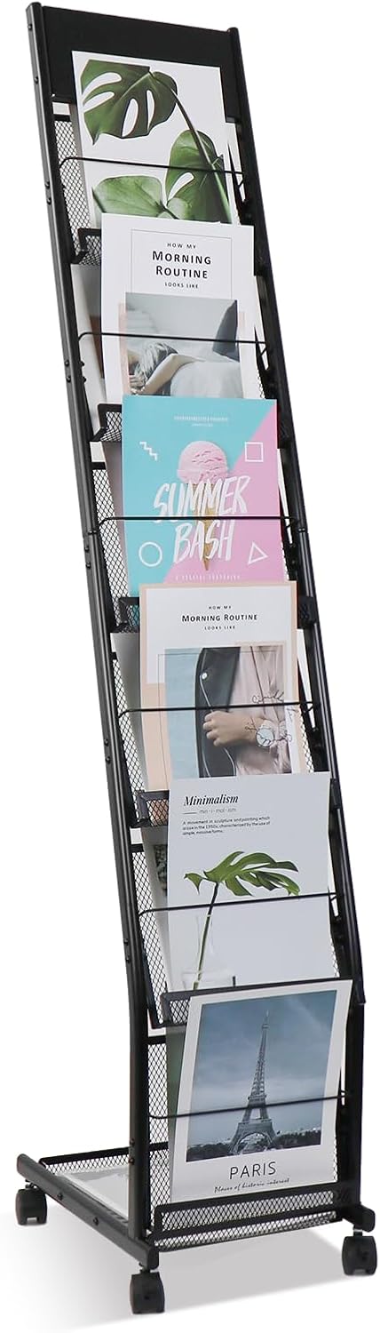 Floor-Standing Magazine Rack 6-Layer with Wheels, Brochure Display Stand for Exhibitions, Office, and Any Organization Requiring Information Display