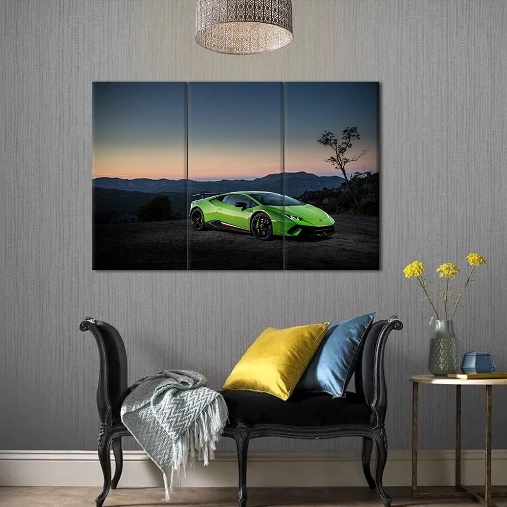 TUMOVO Large Various Types Big Pictures of Racing, Green Canvas Wall Art Framed Sports Car Boys Fast Car Cool Sports Poster 3 Panel 3D Diamond Print Painting - 40 x 20inch x 3 Panels